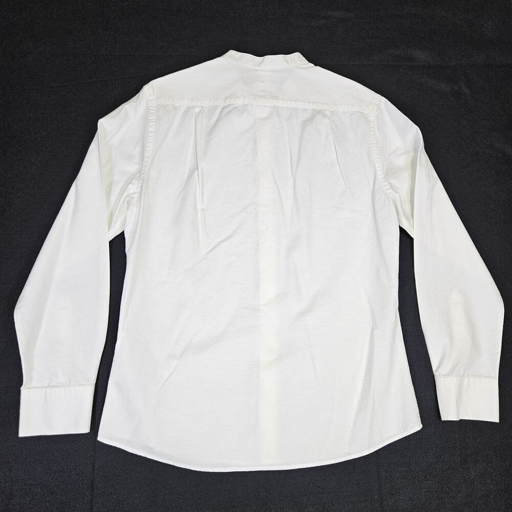 Charles Tyrwhitt Collarless Cotton Linen Shirt Men M Slim Fit White Button Front - Picture 8 of 14